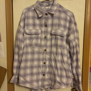 Hollister Women’s Plaid Flannel Shirt - Purple/White - Women’s Medium